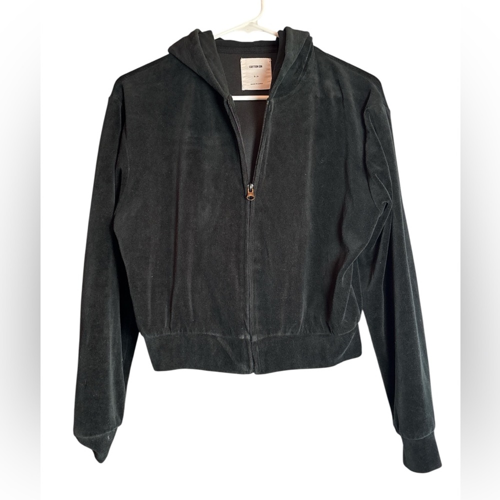 Cotton On Black Velour Zip Hoodie Size Small
